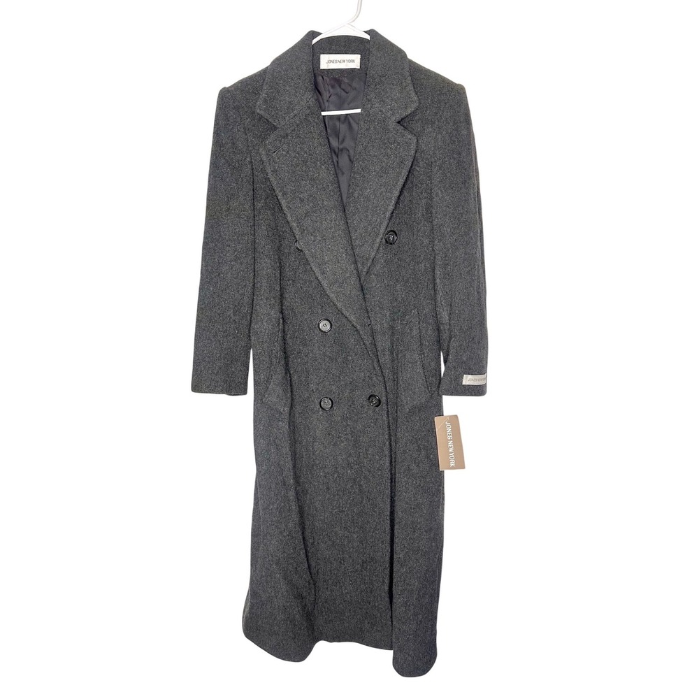 Vintage Jones New York 100% Wool Double Breasted Overcoat Charcoal Gray Sz 4 NWT